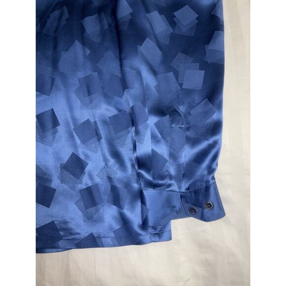 VINTAGE MENS GENELLI Blue TONE ON TONE SILK SHIRT NEHRU COLLAR XL - Picture 5 of 5